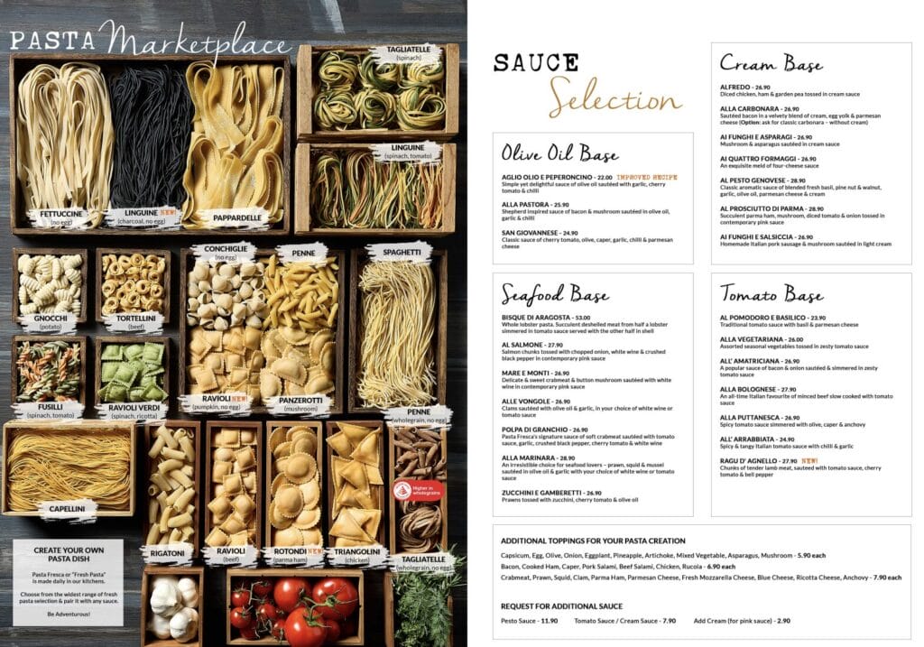 Things the Best Italian Restaurant in Singapore Must Have (Besides Great Pasta) - Diverse Menu Offerings of Pasta Fresca
