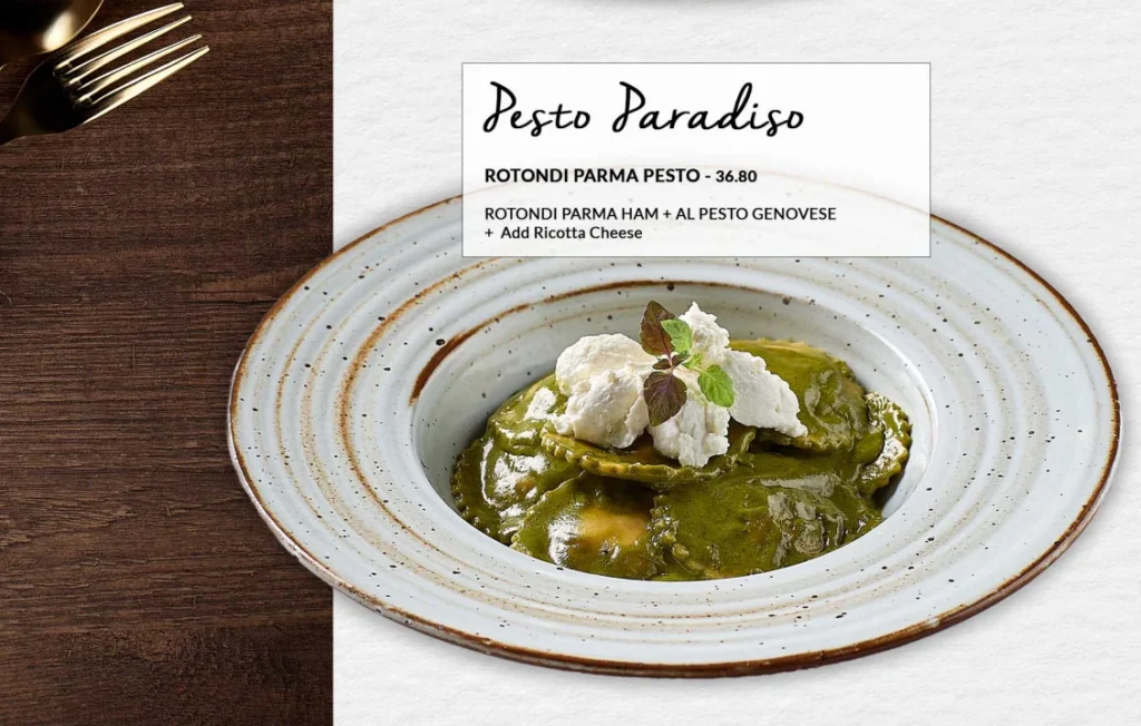 Pasta Fresca's Pesto Paradiso menu item, a must try at Pasta Fresca, one of the authentic Italian restaurants in Singapore