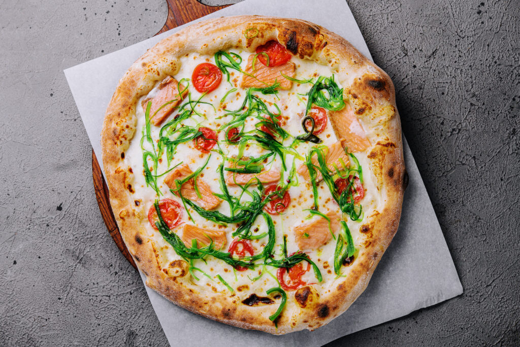 Neo-neapolitan style pizza on a serving table
